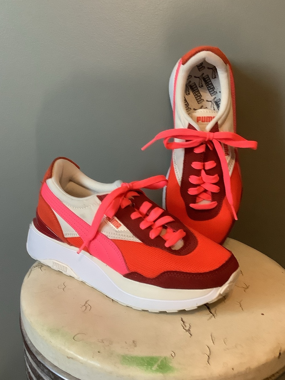 PUMA Women's Pink & Red Platform Runner Sneakers - Size 8.